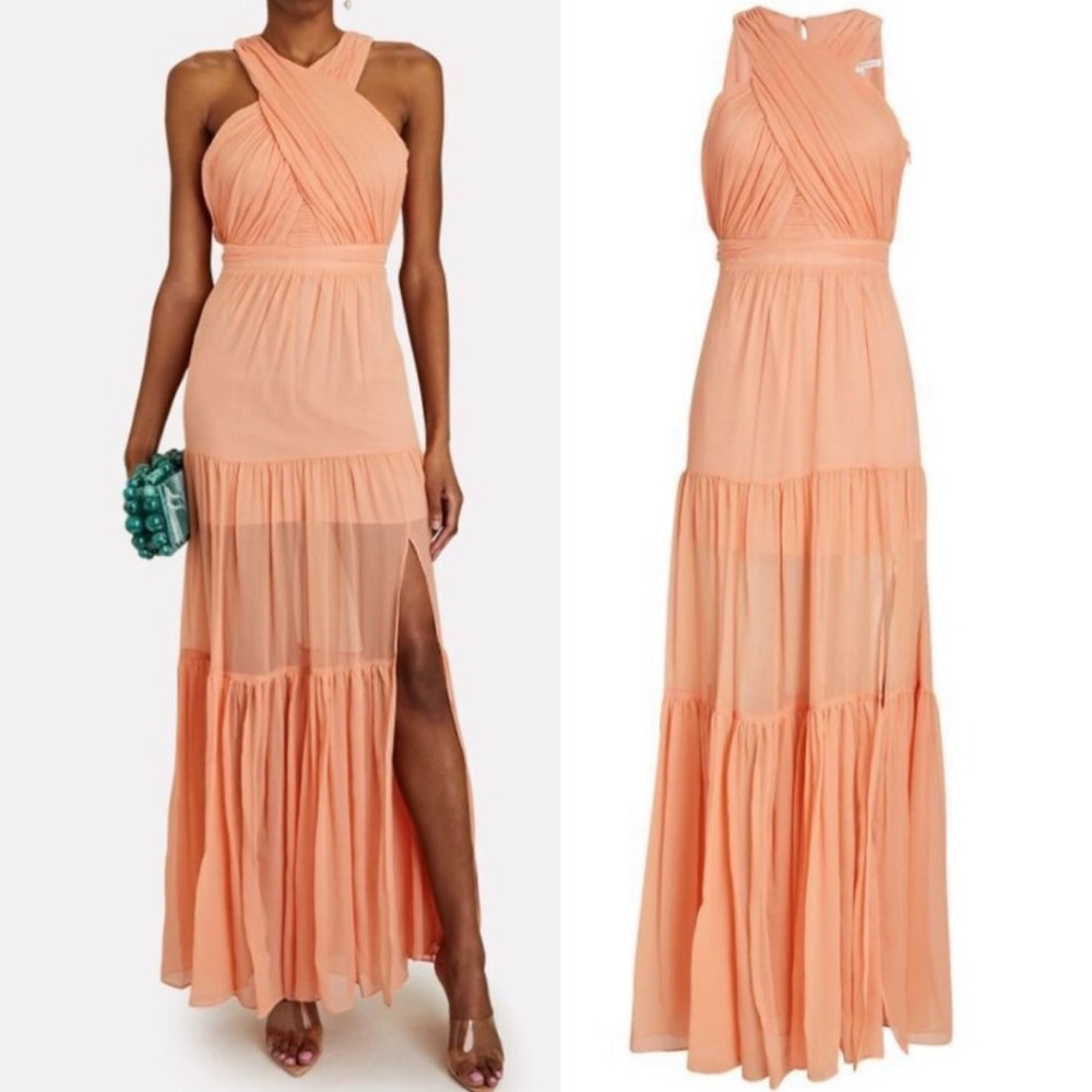 $698 Veronica Beard 4 100% Silk Florencia Sleeveless Silk Maxi Dress Coral Pink